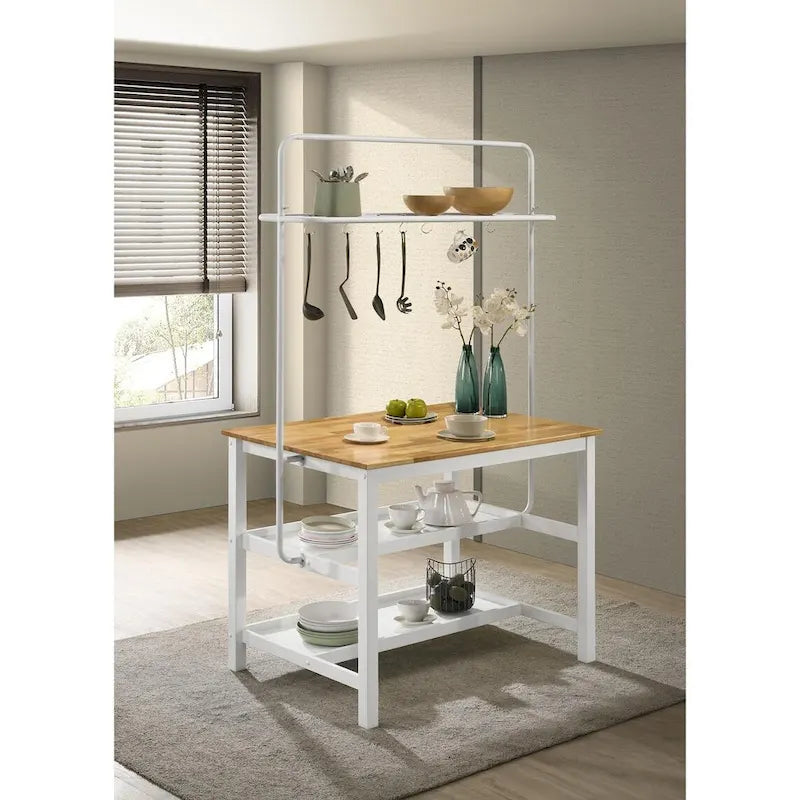 Îlot de cuisine et armoire de rangement avec 8 étagères – Blanc et gris clair