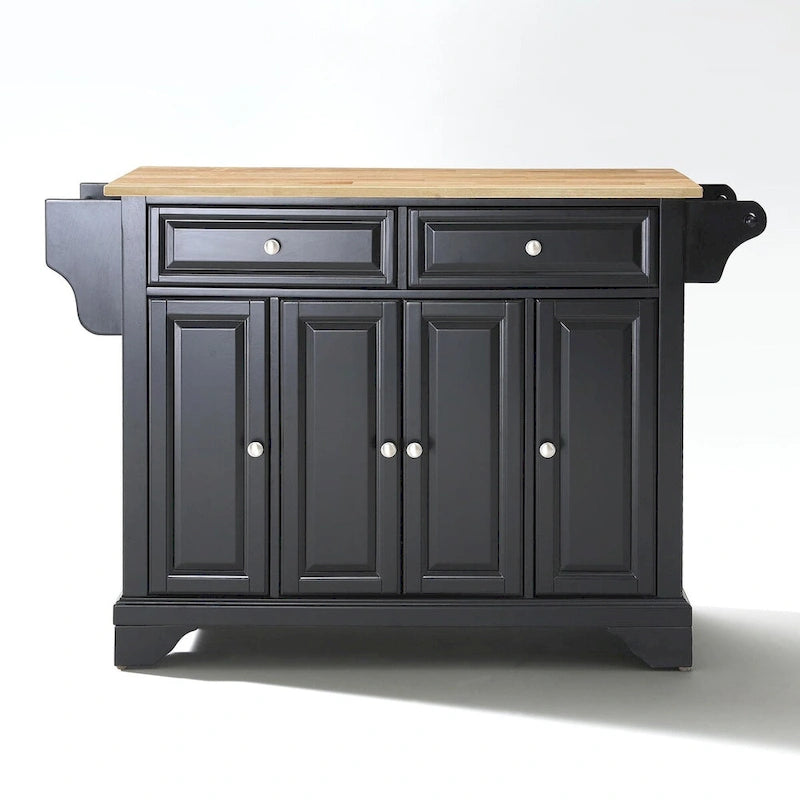 Grand îlot de cuisine avec plateau en bois naturel et finition noire – 51,5 po L