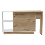 Îlot de cuisine et armoire de rangement à 6 étagères - Blanc et Chêne clair