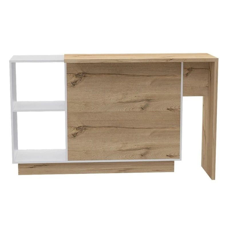 Îlot de cuisine et armoire de rangement à 6 étagères - Blanc et Chêne clair