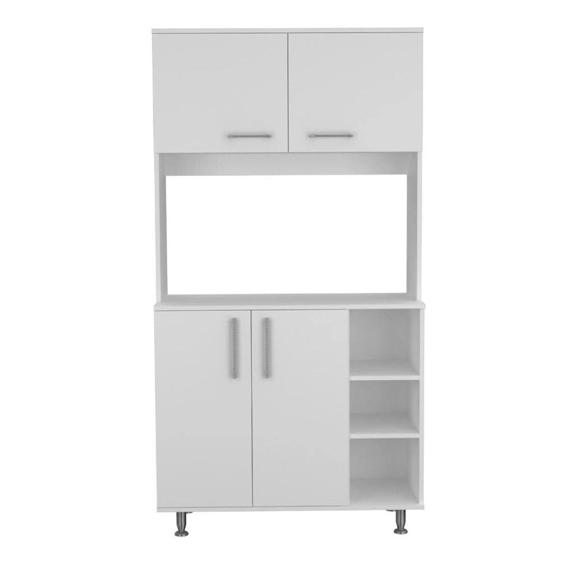 Îlot de cuisine et armoire de rangement à 6 étagères - Blanc et Chêne clair