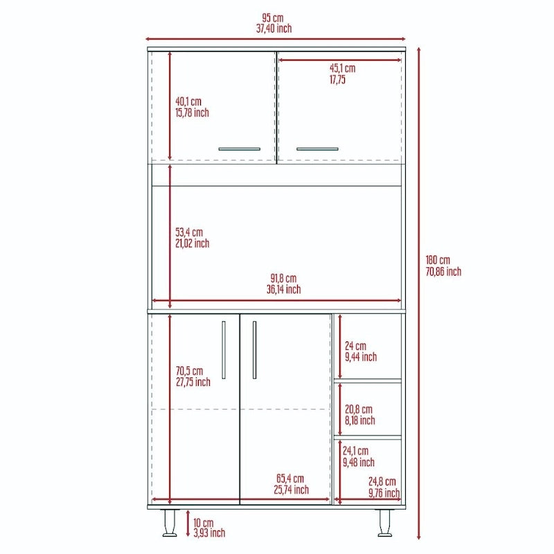 Îlot de cuisine et armoire de rangement à 6 étagères - Blanc et Chêne clair