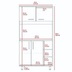 Îlot de cuisine et armoire de rangement à 6 étagères - Blanc et Chêne clair