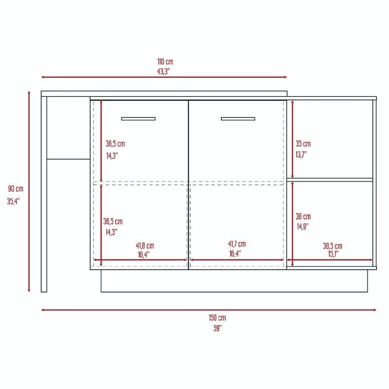 Îlot de cuisine et armoire de rangement à 6 étagères - Blanc et Chêne clair