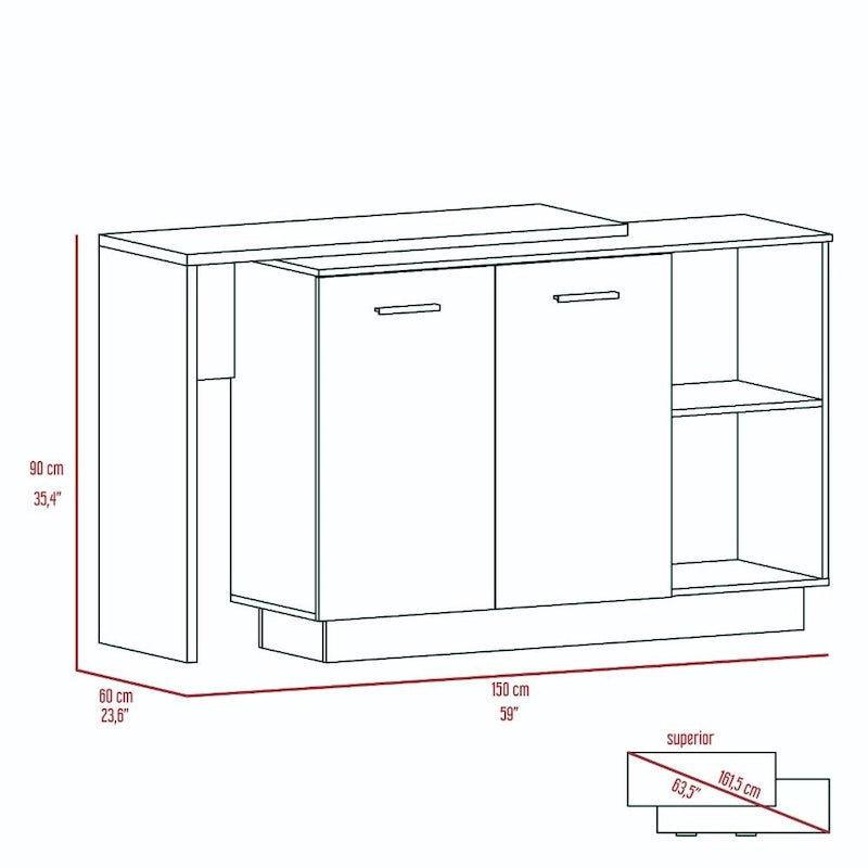 Îlot de cuisine et armoire de rangement à 6 étagères - Blanc et Chêne clair