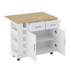Desserte d'îlot de cuisine multifonctionnelle avec porte-épices, porte-serviettes, casier à vin et plateau pliant en bois d'hévéa