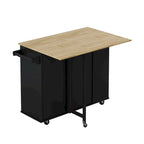 Desserte d'îlot de cuisine multifonctionnelle avec porte-épices, porte-serviettes, casier à vin et plateau pliant en bois d'hévéa