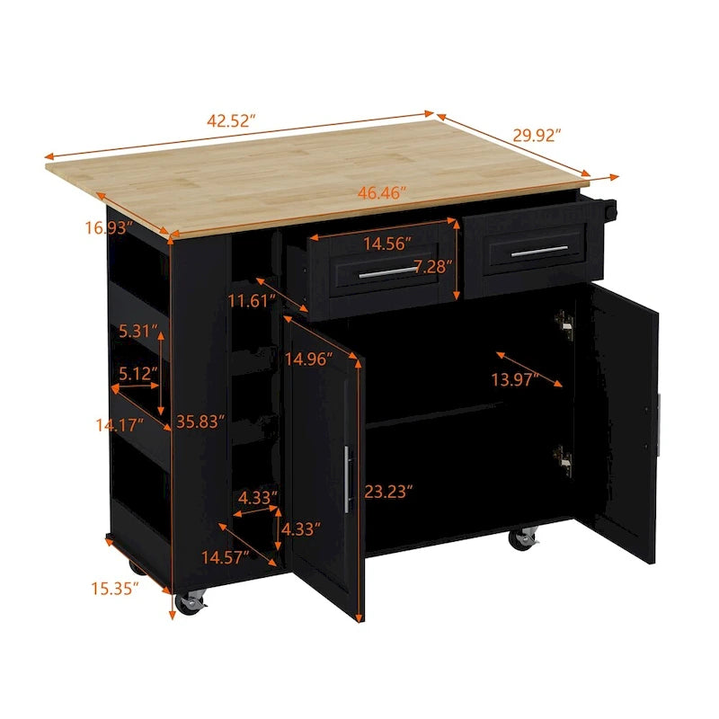 Dessert mobile de cuisine multifonctionnel avec meuble à 2 portes et porte-bouteilles - S/O