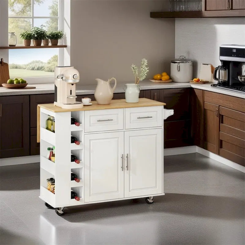 Dessert mobile de cuisine multifonctionnel avec meuble à 2 portes et porte-bouteilles - S/O