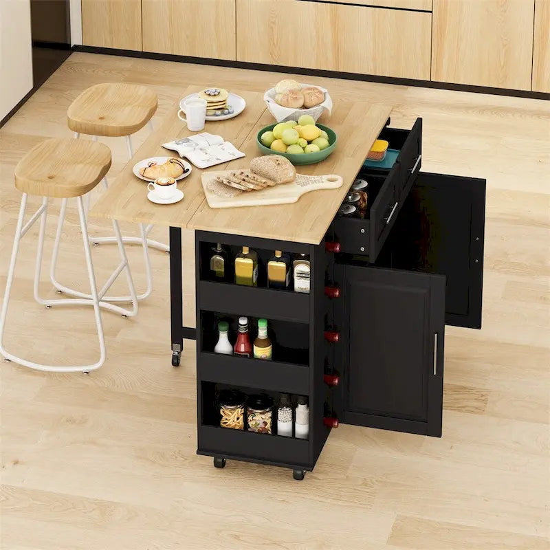 Dessert mobile de cuisine multifonctionnel avec meuble à 2 portes et porte-bouteilles - S/O