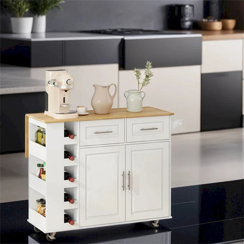 Dessert mobile de cuisine multifonctionnel avec meuble à 2 portes et porte-bouteilles - S/O