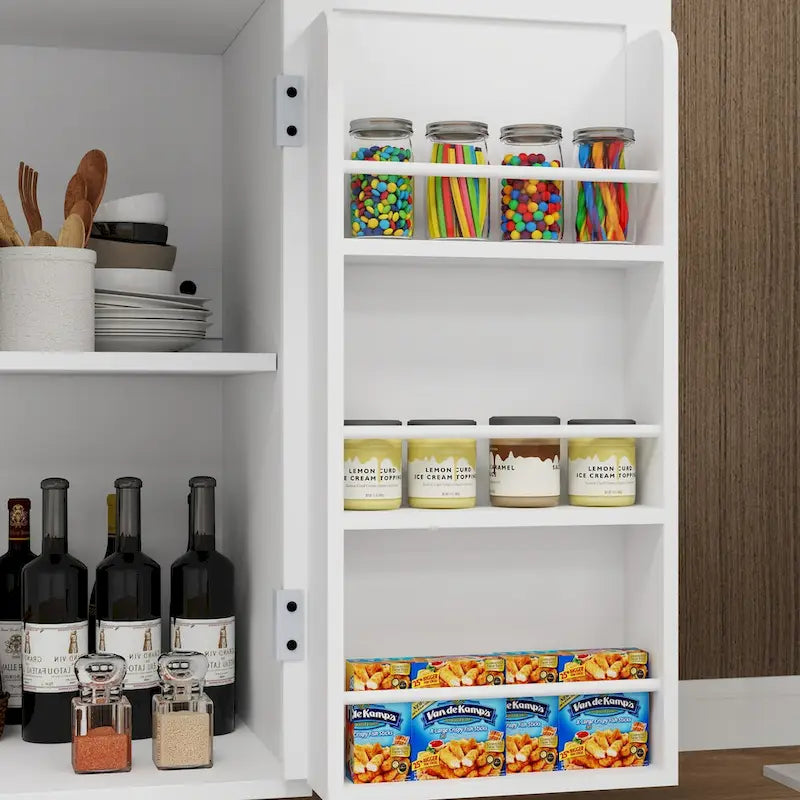 Îlot de cuisine sur roulettes avec tiroir, portes, étagères de rangement, étagères réglables