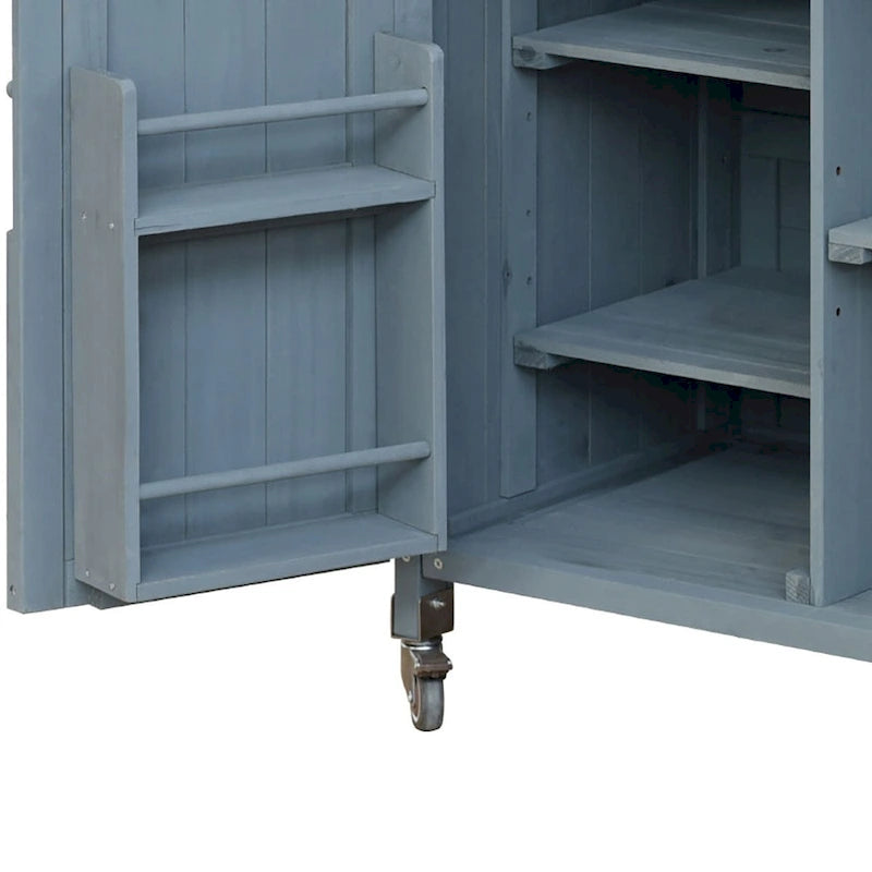 Îlot de cuisine élégant en bois vintage avec plateau en acier inoxydable, utilisation intérieure/extérieure