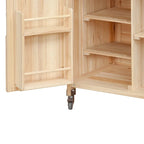 Îlot de cuisine élégant en bois vintage avec plateau en acier inoxydable, utilisation intérieure/extérieure