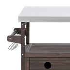 Îlot de cuisine élégant en bois vintage avec plateau en acier inoxydable, utilisation intérieure/extérieure