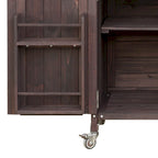 Îlot de cuisine élégant en bois vintage avec plateau en acier inoxydable, utilisation intérieure/extérieure