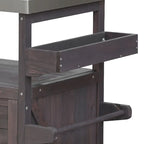 Îlot de cuisine élégant en bois vintage avec plateau en acier inoxydable, utilisation intérieure/extérieure