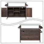 Îlot de cuisine élégant en bois vintage avec plateau en acier inoxydable, utilisation intérieure/extérieure